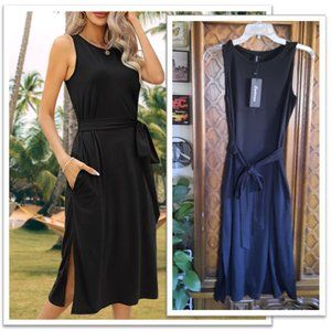 Zattcas Sleeveless Tie-waist Midi Tank Dress NWT - Black, Size S